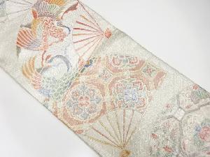 佐賀錦　扇に花蜀江・鶴模様織り出し袋帯